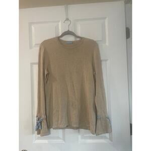 J McLaughlin crewneck lightweight sweater with silk tie on sleeves. Size Medium